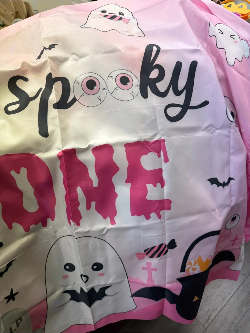 Kids One Year Birthday Halloween Ghost & Cat Print Backdrop and Balloon Kit new